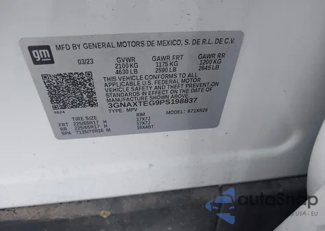 2023 Chevrolet Equinox Awd 2Fl из США, поврежденный, VIN 3GNAXTEG9PS198837
